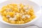 Homemade macaroni and white cottage cheese and sugar for kids