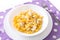 Homemade macaroni and white cottage cheese and sugar for kids