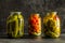 homemade marinades on a dark background in glass