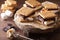 Homemade marshmallow s`mores with chocolate on crackers