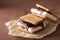 Homemade marshmallow s`mores with chocolate on crackers