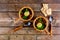 Homemade matzo ball soup in two pots with spoons