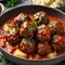 Homemade Meatballs with Tomato Sauce and Parsley in a Bowl Culinary Art of meatballs stew with vegetables and tomato sauce