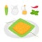 Homemade Mexican food. Tamales or humita. Dish ingredients. Recipe icons.