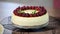 Homemade New York cheesecake. Decorate cheesecake New York raspberry.