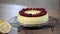Homemade New York cheesecake. Decorate cheesecake New York raspberry