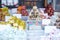 Homemade nougart sweets and sugar dusted candy on display, the farmer`s market,Kotor,Montenegro