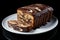 Homemade nutella swirl pound cake on white plate, perfect food photography for dessert enthusiasts