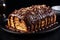 Homemade nutella swirl pound cake on white plate, realistic food photography for baking enthusiasts