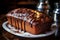 Homemade nutella swirl pound cake on white plate realistic food photography for homemade dessert