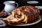 Homemade nutella swirl pound cake on white plate realistic homemade food photography