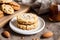 Homemade oatmeal cookies with almonds on a wooden background. Generative AI