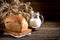 Homemade onion bread on an old wooden background. Rustic style.