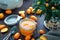 Homemade Orange and Clementine Marmalade in Glass Jar on Dark Rustic Wooden Table