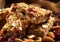 Homemade organic granola protein bar with oats and seeds for breakfast on table.Macro.AI Generative