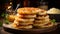 Homemade pancake stack, sweet and fresh, ready to eat delight generated by AI