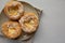 Homemade Paris Brest on a Plate, top view. Flat lay, overhead, from above. Copy space