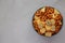 Homemade Party Snack Mix with Crackers and Pretzels in a Bowl, top view. Flat lay, overhead, from above