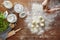 Homemade pasta baking in kitchen hands forming dough