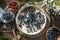 Homemade pastry blueberry  pie pies bakery products on dark wooden kitchen table . Traditional dessert on Independence Day. Flat