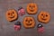 Homemade pastry cookies for Halloween in the form of pumpkins and ladybugs