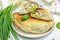 Homemade patty pies with cottage cheese and greens. High protein food, gluten free bakery