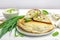 Homemade patty pies with cottage cheese and greens. High protein food, gluten free bakery