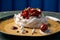 Homemade Pavlova fruit cake and berry ice cream