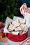 Homemade peppermint bark, white and dark chocolate with crushed candy canes