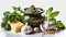 Homemade pesto sauce and ingredients, Traditional Italian pesto recipe. Green sauce with fresh herb and spices