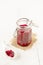 Homemade pickled beetroots in jar on wooden table