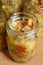 Homemade Pineapple Pepper Salsa Freshly Canned in Kitchen