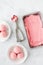 Homemade Pink Forced Rhubarb Ice Cream in Container and Bowl