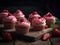 Homemade pink sweet cupcakes strawberries. Generative AI