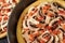 Homemade pizza, process of cooking close up, selective focus