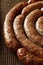 Homemade pork sausage, spiral baked