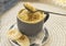 homemade Portioned Banana bread mugcake in small mugs.