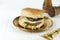 Homemade Premium Cheese Hamburger on Golden Plate