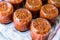 Homemade Preserved Tomato Paste Sauce in Glass Jar.