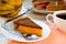 Homemade pumpkin pie with chocolate topping