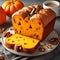 Homemade pumpkin shaped bread with yummy slice of bread ai generated