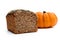 Homemade pumpkin wholemeal bread with chia seed and millet groats isolated on white