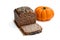 Homemade pumpkin wholemeal bread with chia seed and millet groats isolated on white