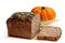 Homemade pumpkin wholemeal bread with chia seed and millet groats isolated on white