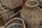 Homemade rattan woven handicrafts for display outside a store at Dapitan Arcade, Quezon City, Philippines