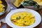 Homemade ravioli pasta with sage butter sauce , italian food
