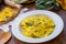 Homemade ravioli pasta with sage butter sauce , italian food