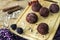 Homemade raw healthy vegan chocolate truffles with muesli.