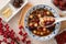 Homemade red and white tangyuan with syrup soup, dried longan pulp, red dates for Winter solstice