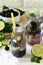 Homemade refreshing citrus lemonade mojito blackberry with  ingredients for making